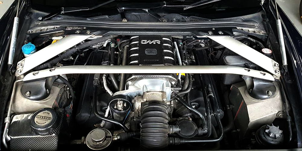 overhead view of performance v8 engine bay