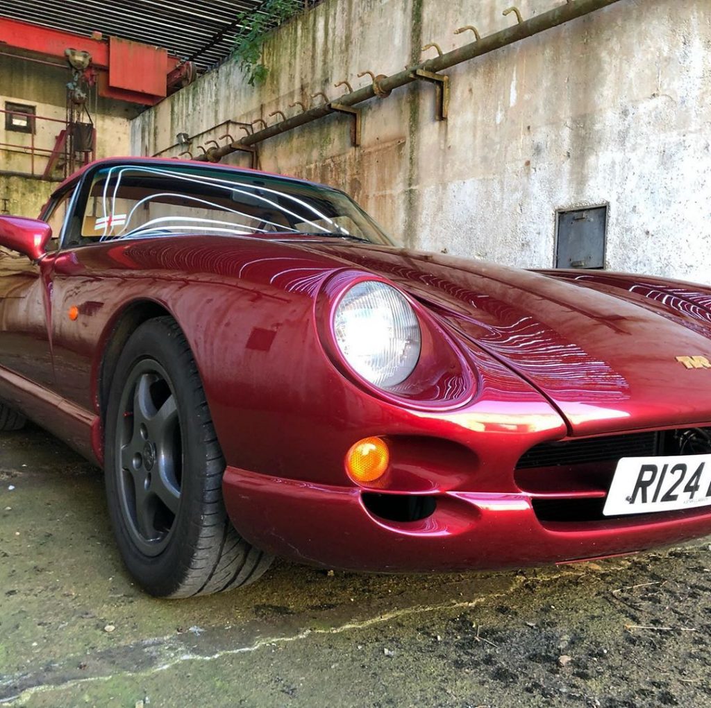 cherry red 1998 tvr chimaera at topcats racing workshop